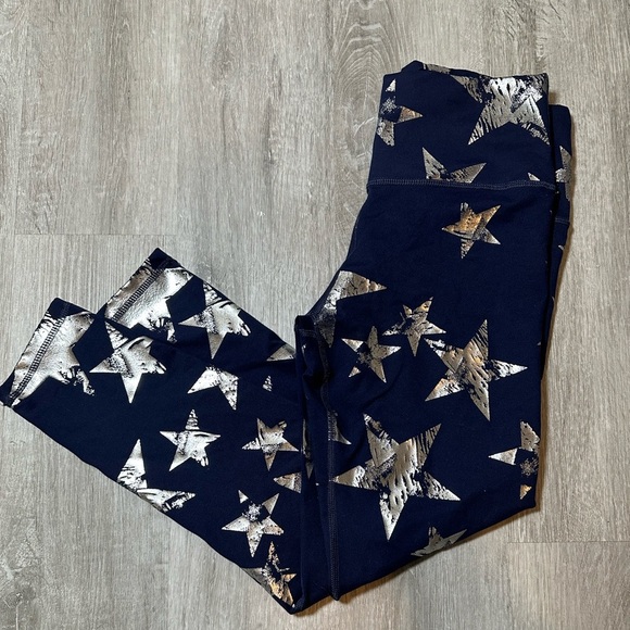 Pants - Aerie Navy Blue and Metallic Stars Leggings Size Medium Capri Length